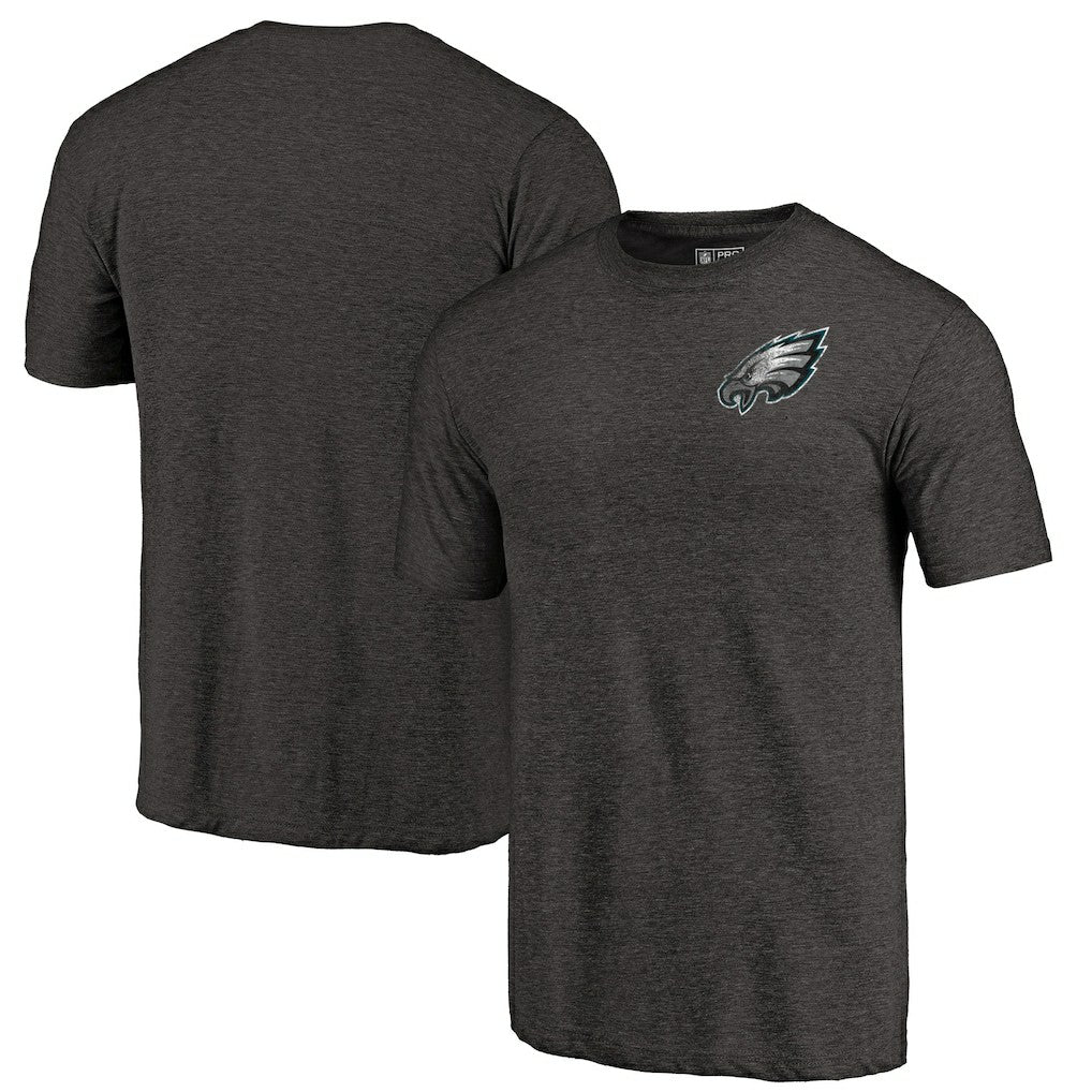 Philadelphia Eagles Primary Logo Left Chest Distressed Tri-Blend T-Shirt Heathered Black - NFL