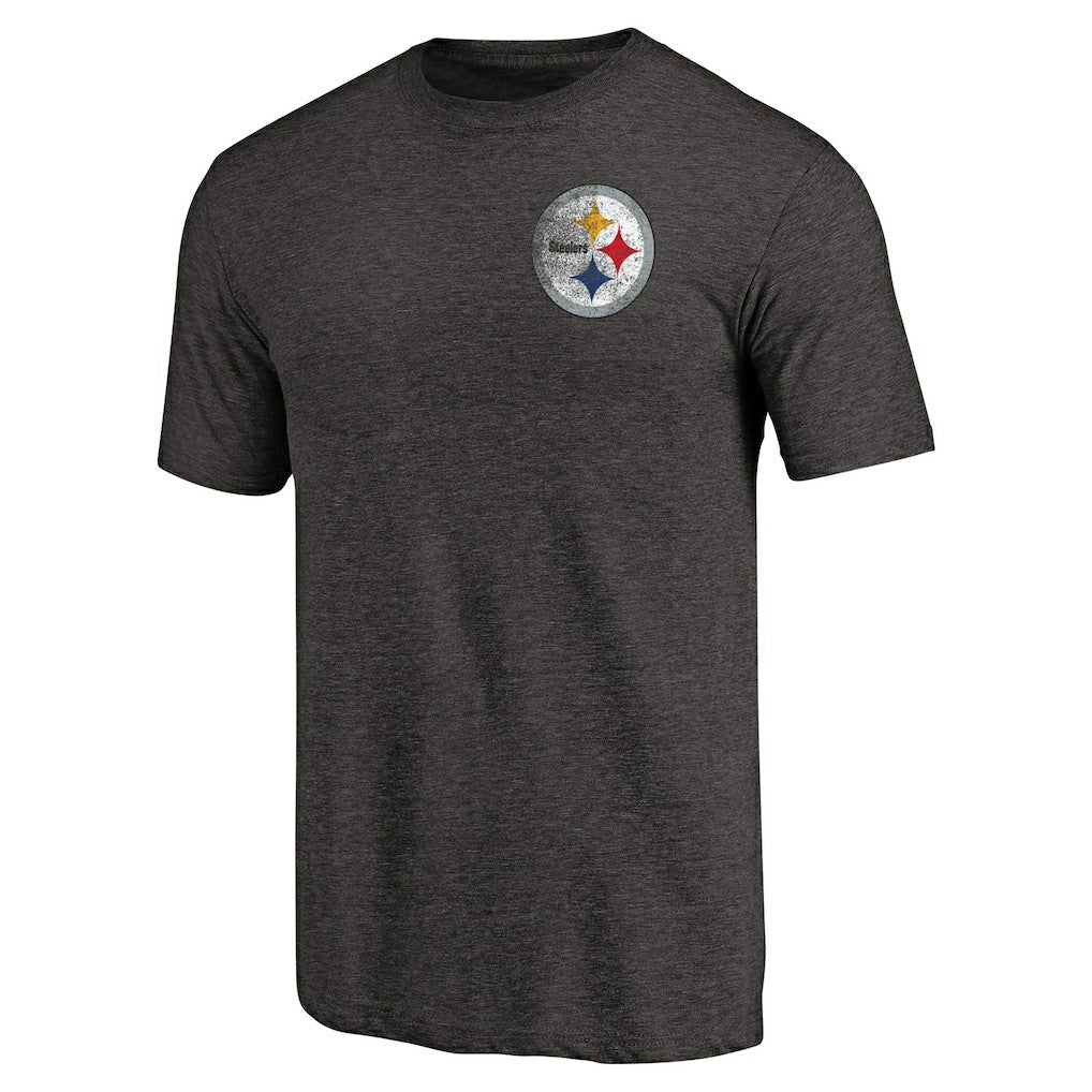 Pittsburgh Steelers Primary Logo Left Chest Distressed Tri-Blend T-Shirt Heathered Black - NFL