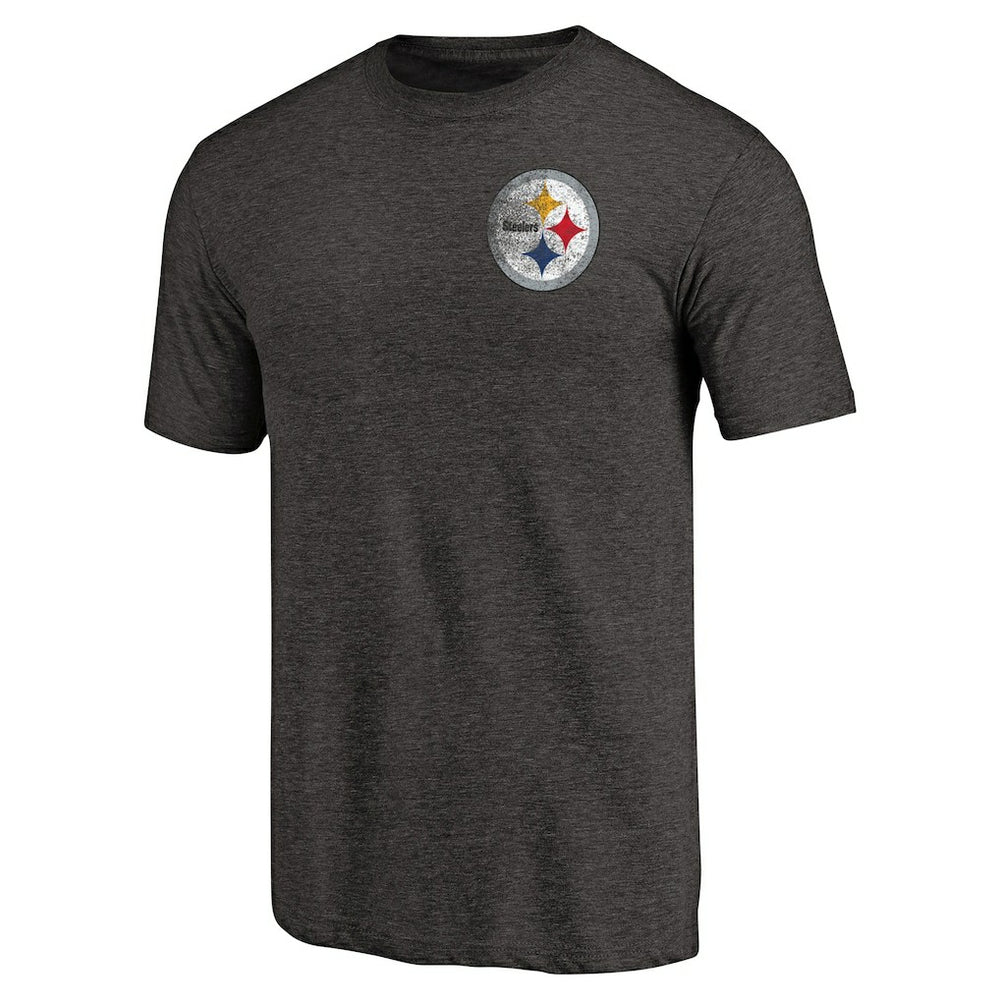 Pittsburgh Steelers Primary Logo Left Chest Distressed Tri-Blend T-Shirt Heathered Black - NFL