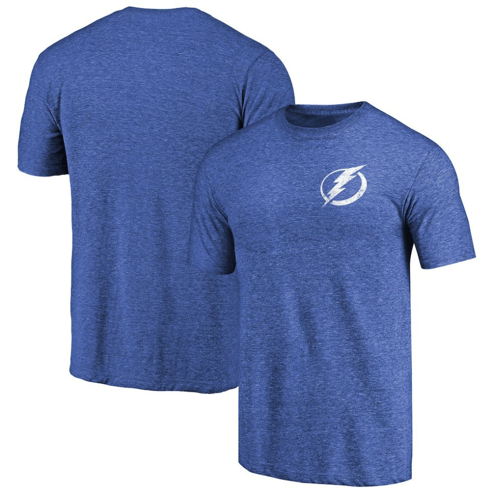Tampa Bay Lightning - Primary Logo Left Chest Distressed Tri-Blend T-Shirt Heathered Blue