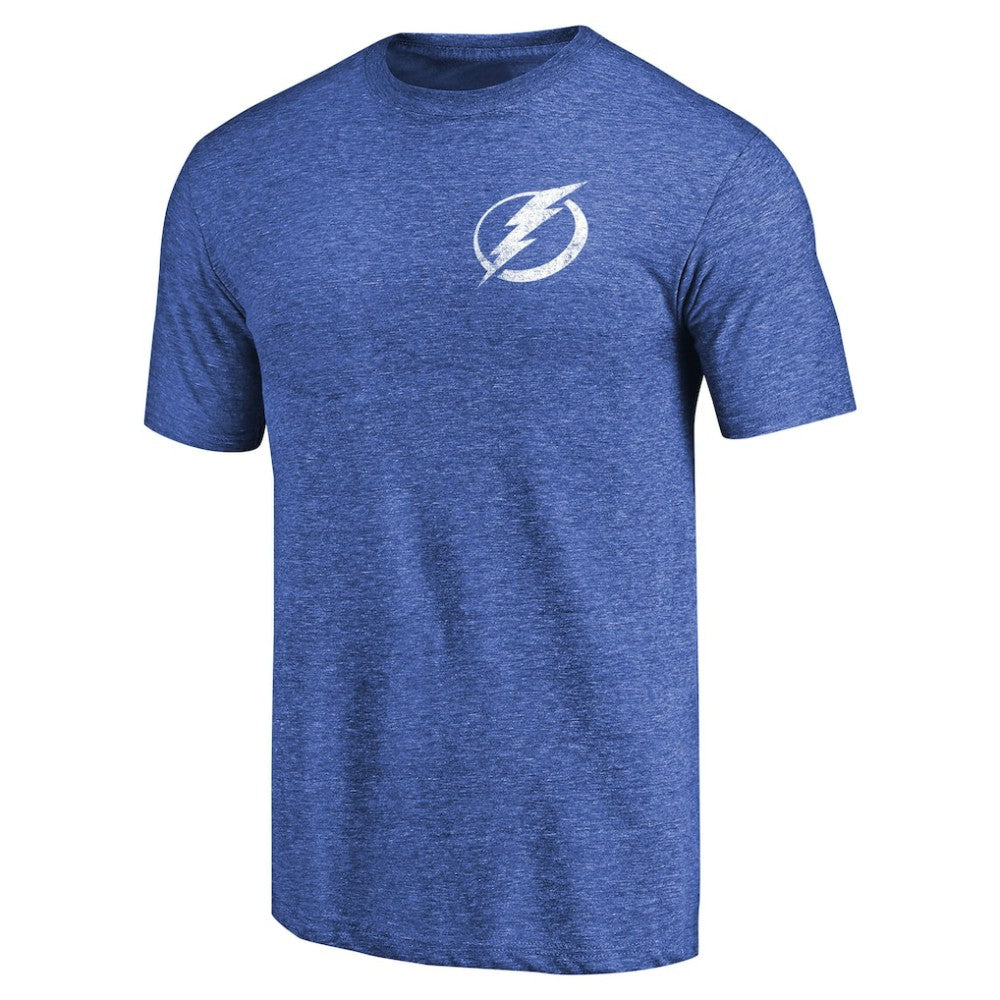 Tampa Bay Lightning - Primary Logo Left Chest Distressed Tri-Blend T-Shirt Heathered Blue