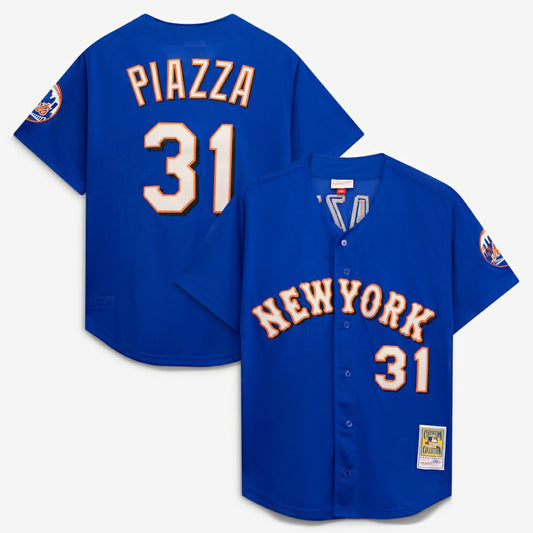 Mike Piazza New York Mets Mitchell & Ness Cooperstown Collection Mesh Batting Practice Button-Up Jersey - Royal | MLB Jerseys