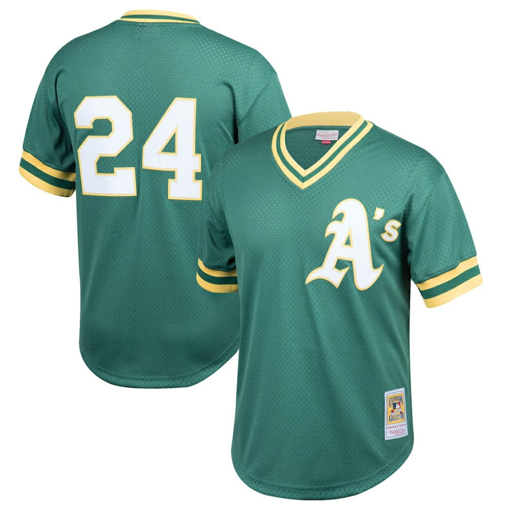 Rickey Henderson Athletics Mitchell & Ness Youth Cooperstown Collection Mesh Batting Practice Jersey Sale