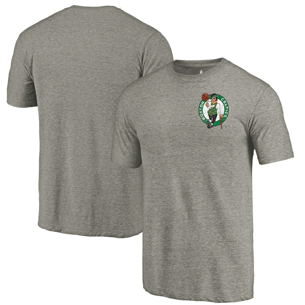 NBA - Boston Celtics Primary Logo Left Chest Distressed Tri-Blend T-Shirt - Gray