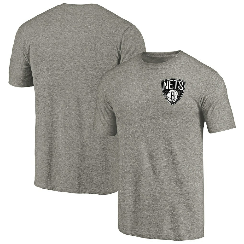 NBA - Brooklyn Nets Primary Logo Left Chest Distressed Tri-Blend T-Shirt - Gray