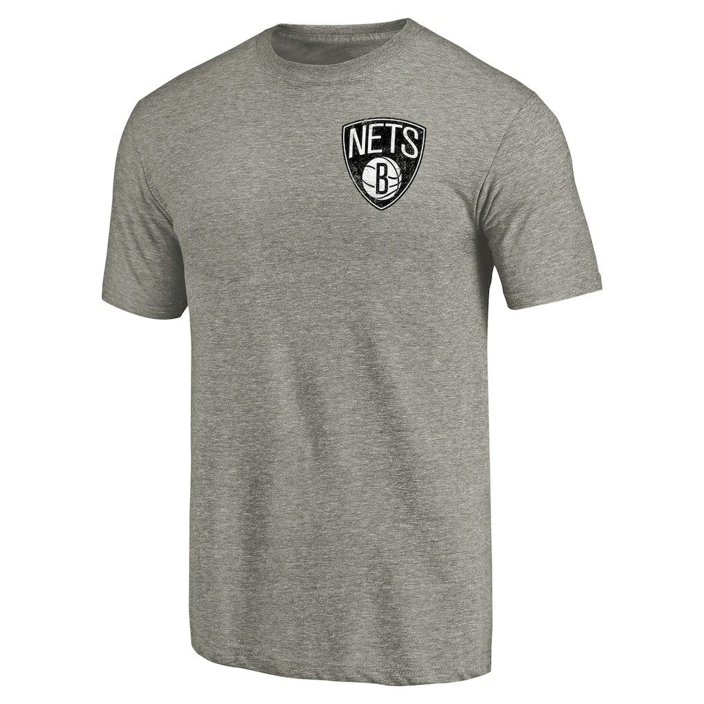 NBA - Brooklyn Nets Primary Logo Left Chest Distressed Tri-Blend T-Shirt - Gray