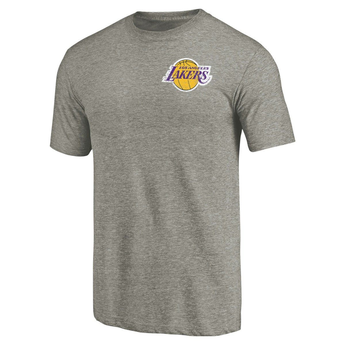 NBA - Los Angeles Lakers Primary Logo Left Chest Distressed Tri-Blend T-Shirt - Gray