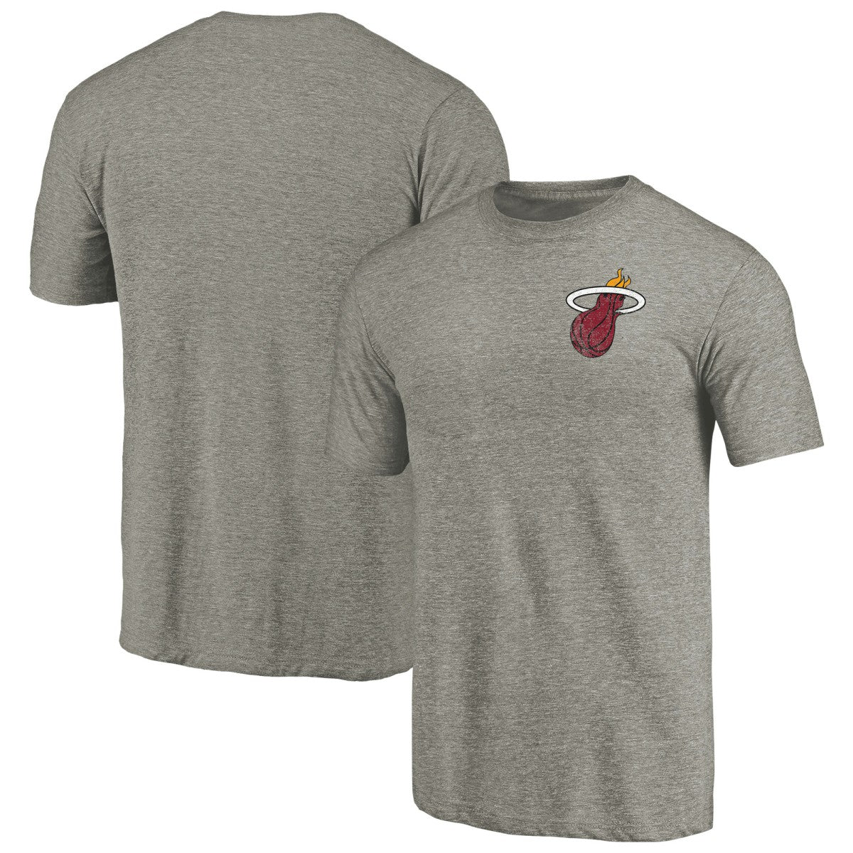 NBA - Miami Heat Primary Logo Left Chest Distressed Tri-Blend T-Shirt - Gray