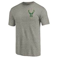 NBA - Milwaukee Bucks Primary Logo Left Chest Distressed Tri-Blend T-Shirt - Gray