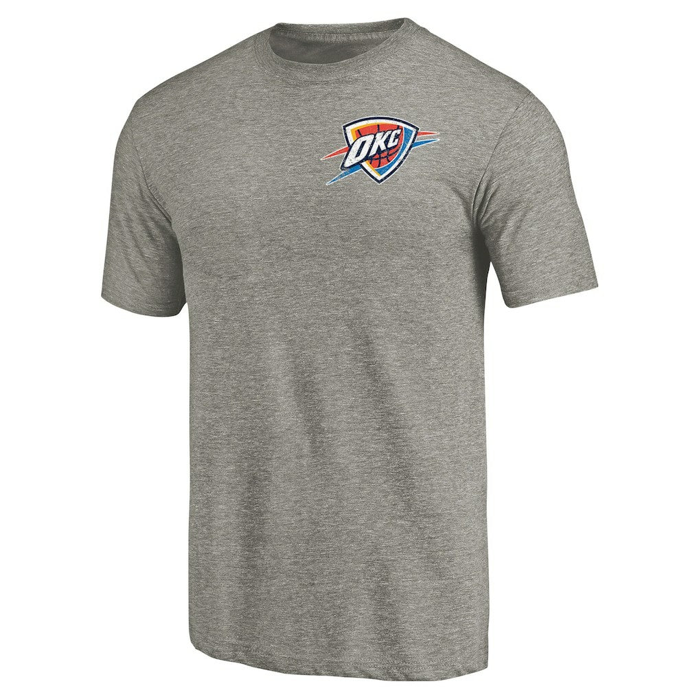 NBA - Oklahoma City Thunder Primary Logo Left Chest Distressed Tri-Blend T-Shirt - Gray