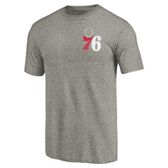 NBA - Philadelphia 76ers Primary Logo Left Chest Distressed Tri-Blend T-Shirt - Gray