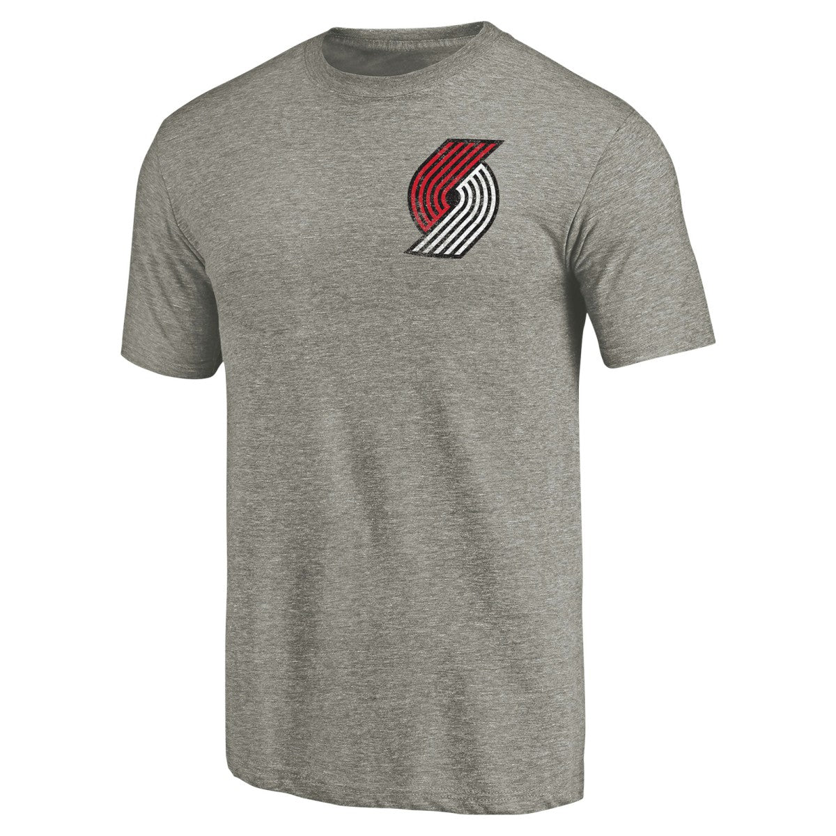 NBA - Portland Trail Blazers Primary Logo Left Chest Distressed Tri-Blend T-Shirt - Gray