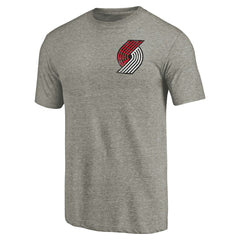 NBA - Portland Trail Blazers Primary Logo Left Chest Distressed Tri-Blend T-Shirt - Gray