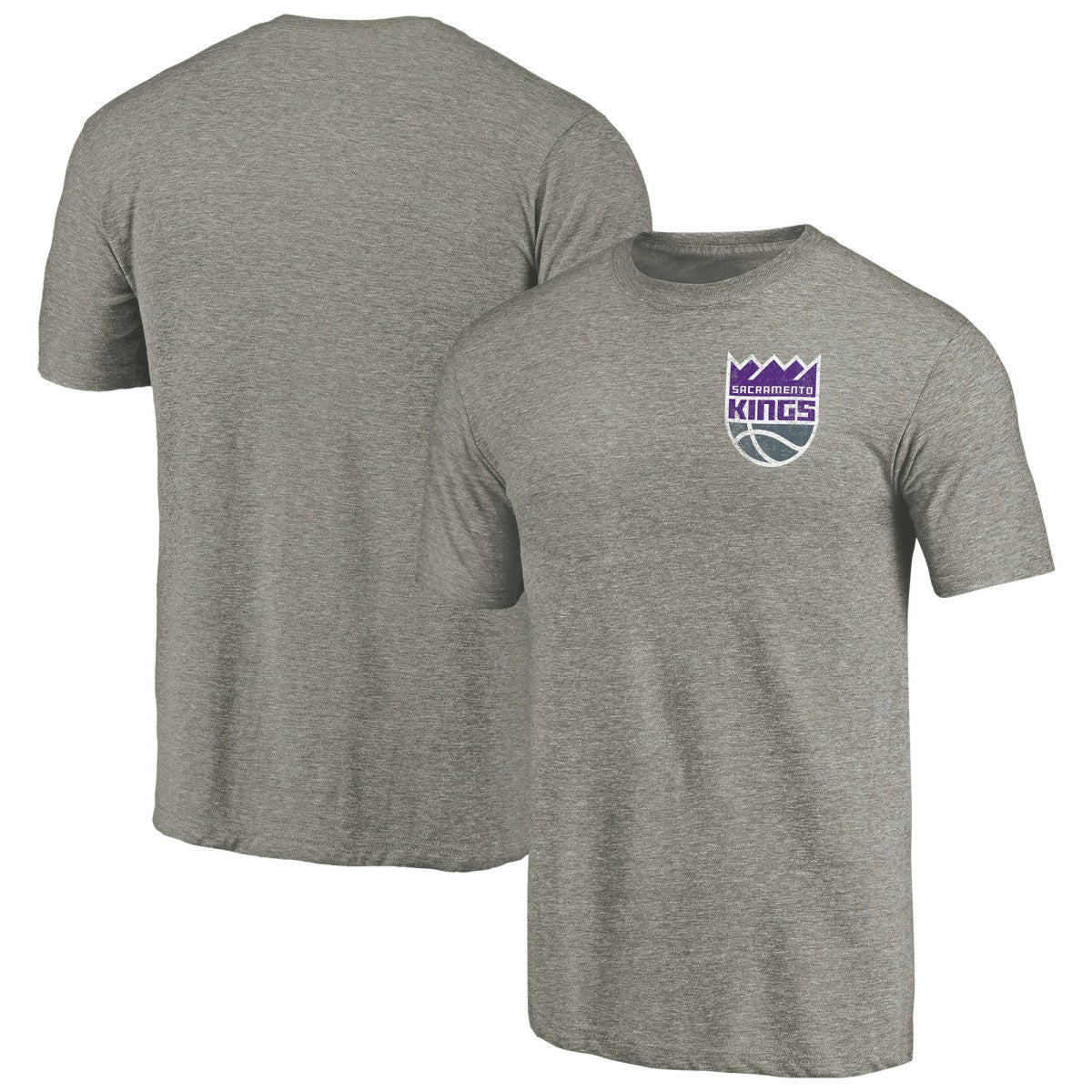NBA - Sacramento Kings Primary Logo Left Chest Distressed Tri-Blend T-Shirt - Gray