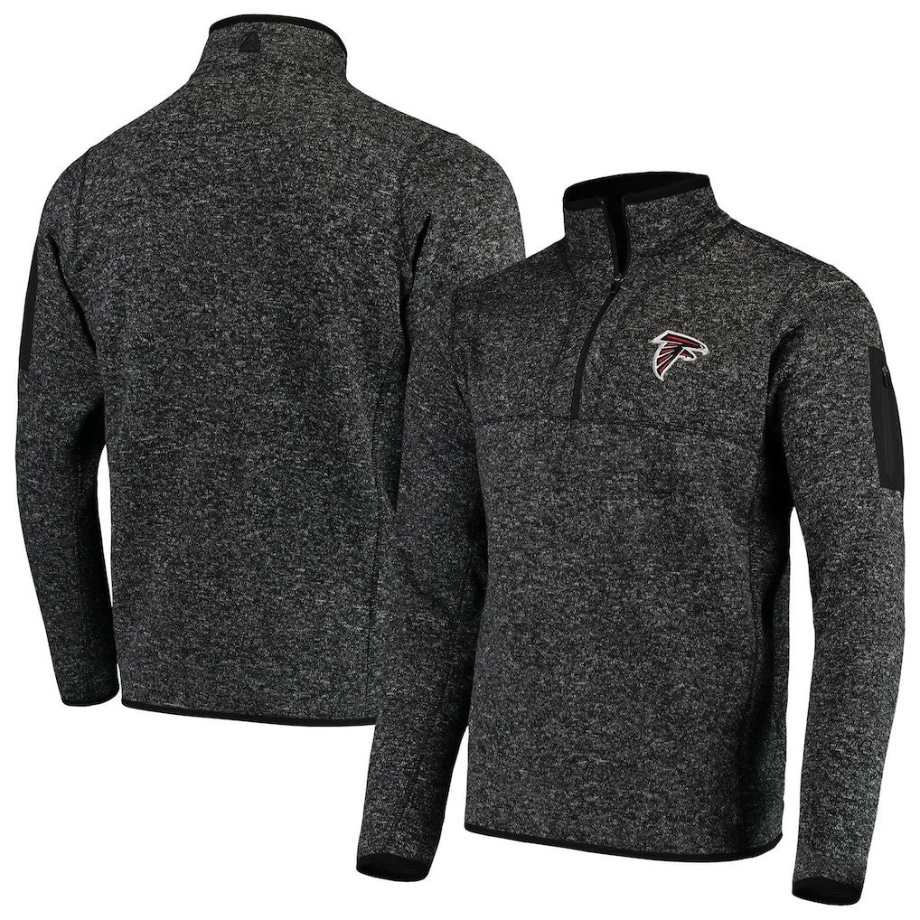 Atlanta Falcons Antigua Fortune Quarter-Zip Pullover Jacket Heather Black - NFL