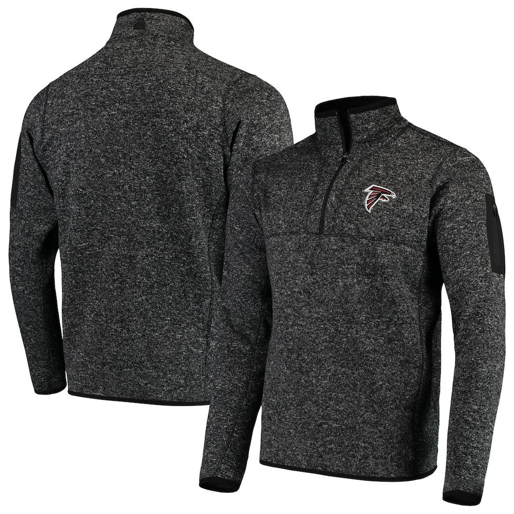 Atlanta Falcons Antigua Fortune Quarter-Zip Pullover Jacket Heather Black - NFL