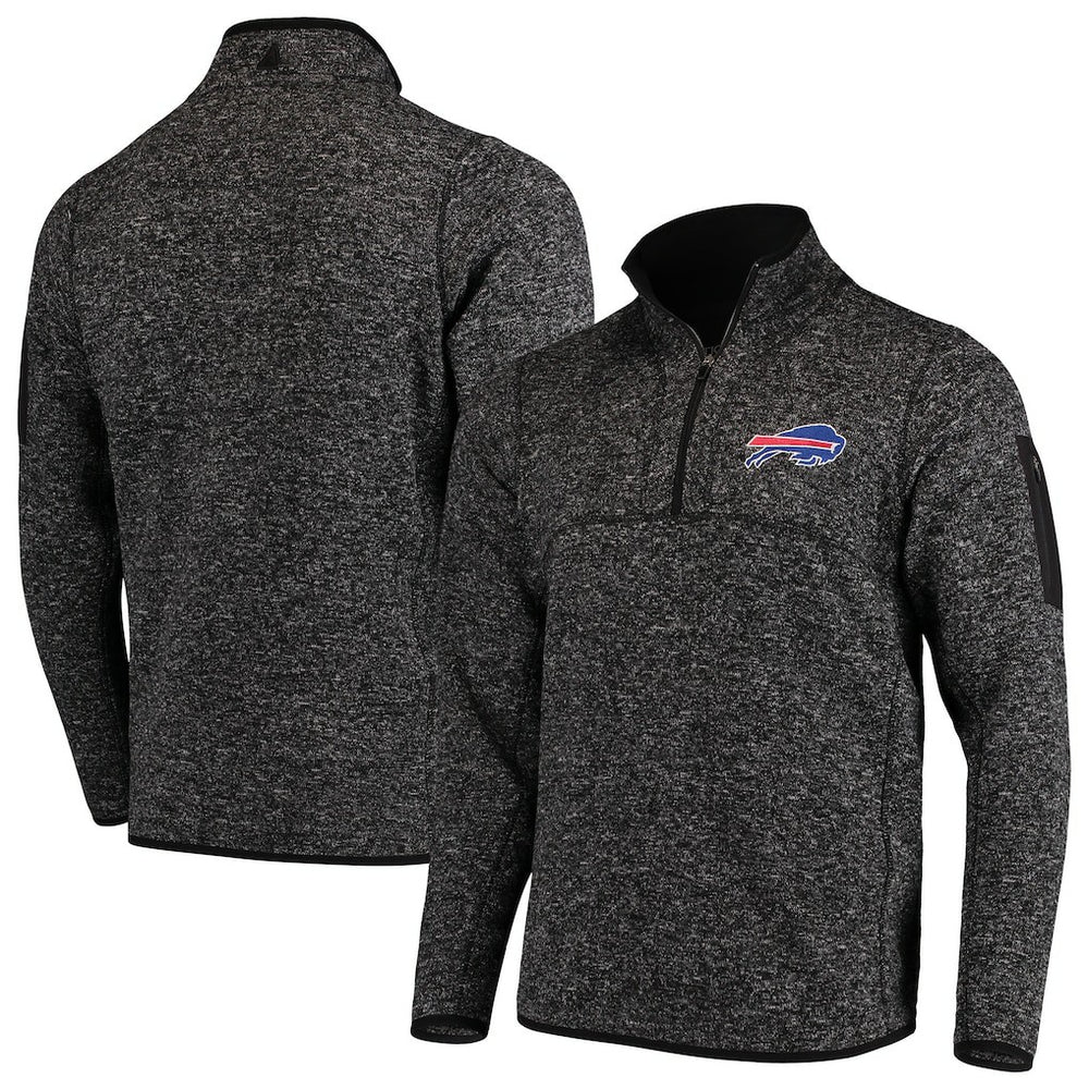 Buffalo Bills Antigua Fortune Quarter-Zip Pullover Jacket Heathered Black - NFL