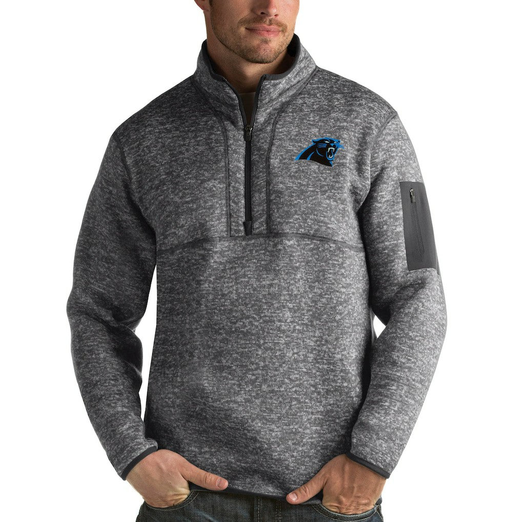 Carolina Panthers Antigua Fortune Quarter-Zip Pullover Jacket Charcoal - NFL