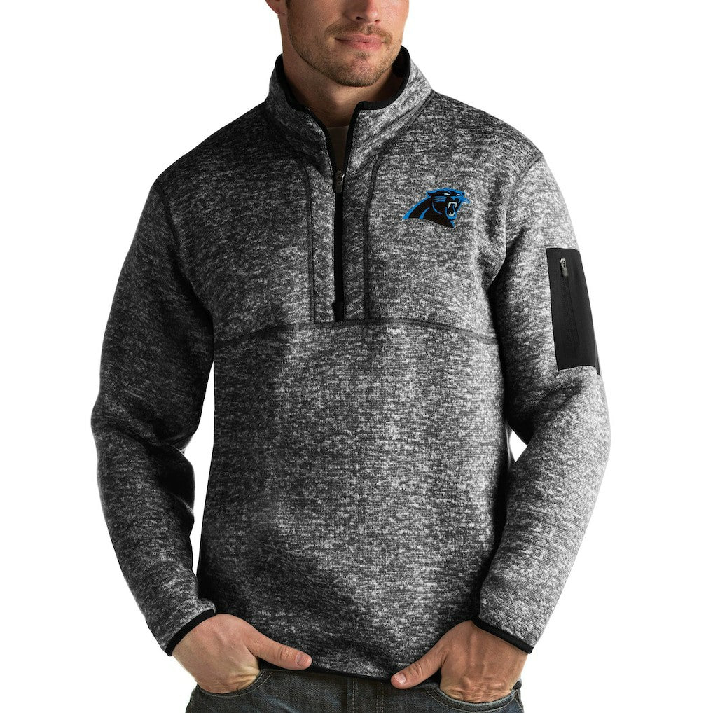 Carolina Panthers Antigua Fortune Quarter-Zip Pullover Jacket Heather Black - NFL