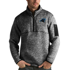 Carolina Panthers Antigua Fortune Quarter-Zip Pullover Jacket Heather Black - NFL