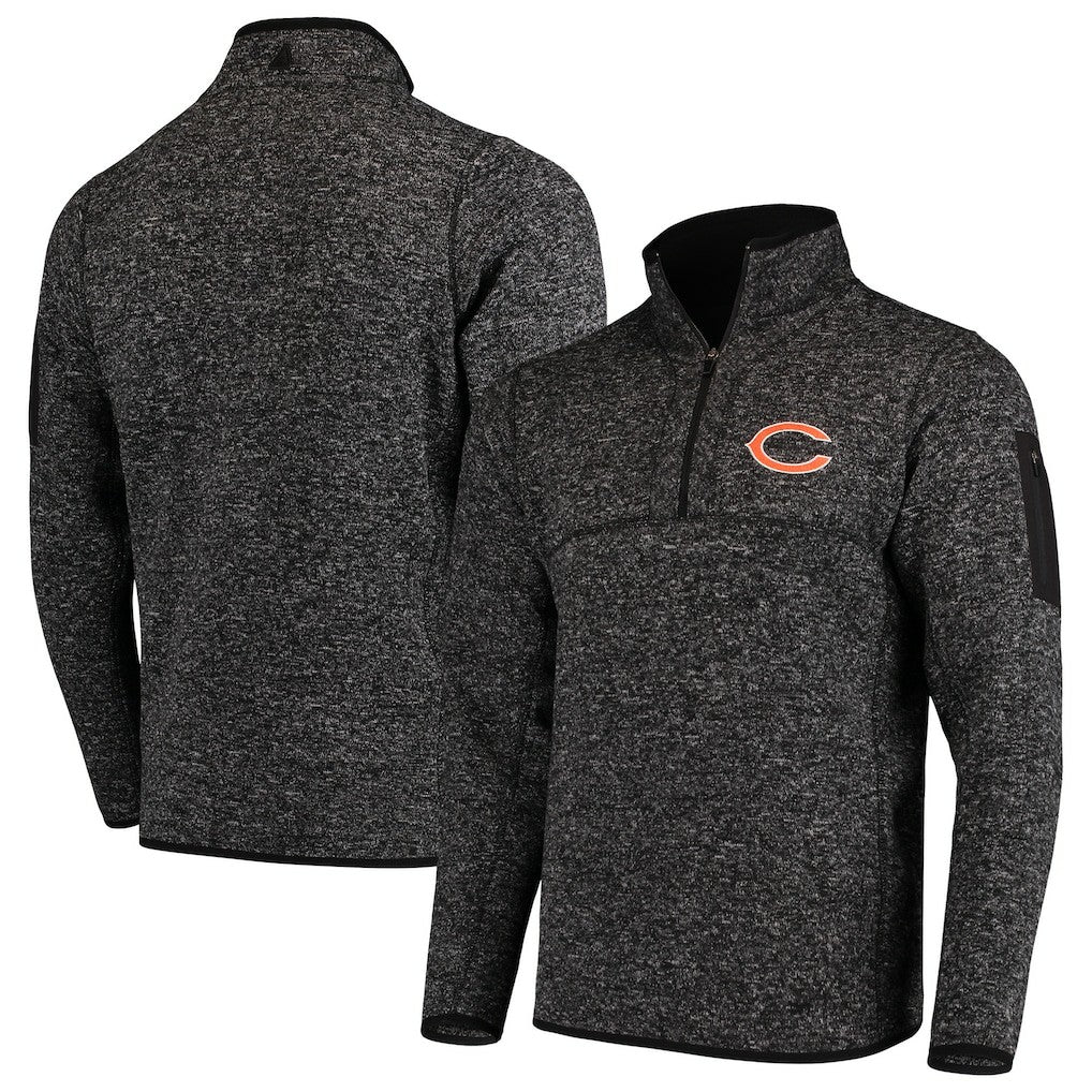 Chicago Bears Antigua Fortune Quarter-Zip Pullover Jacket Heather Black - NFL