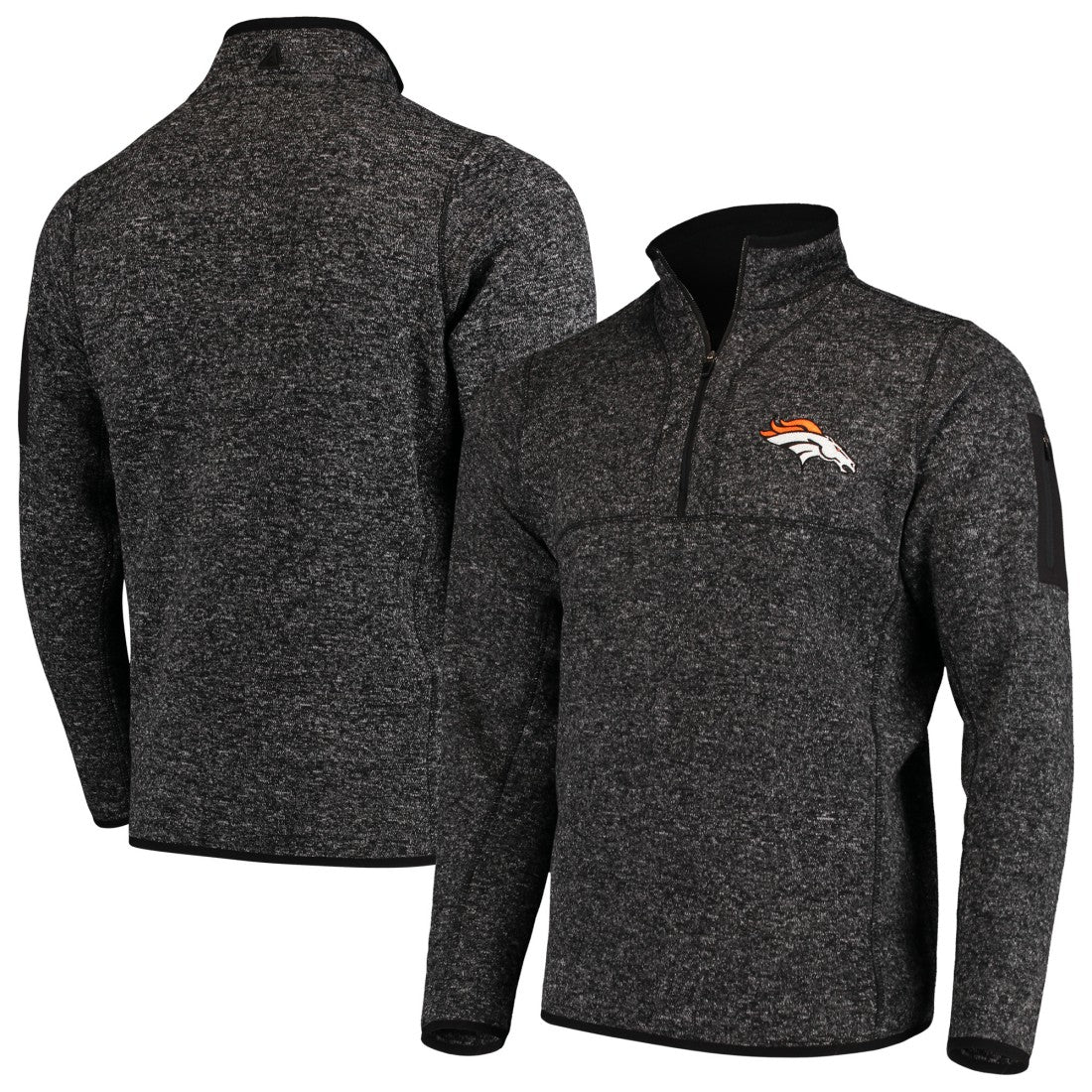 Denver Broncos Antigua Fortune Quarter-Zip Pullover Jacket Heather Black - NFL
