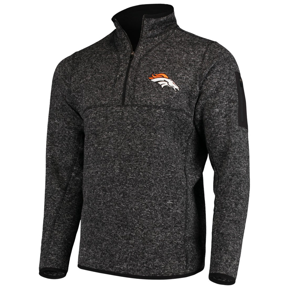 Denver Broncos Antigua Fortune Quarter-Zip Pullover Jacket Heather Black - NFL