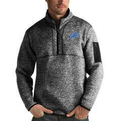 Detroit Lions Antigua Fortune Quarter-Zip Pullover Jacket Heather Black - NFL