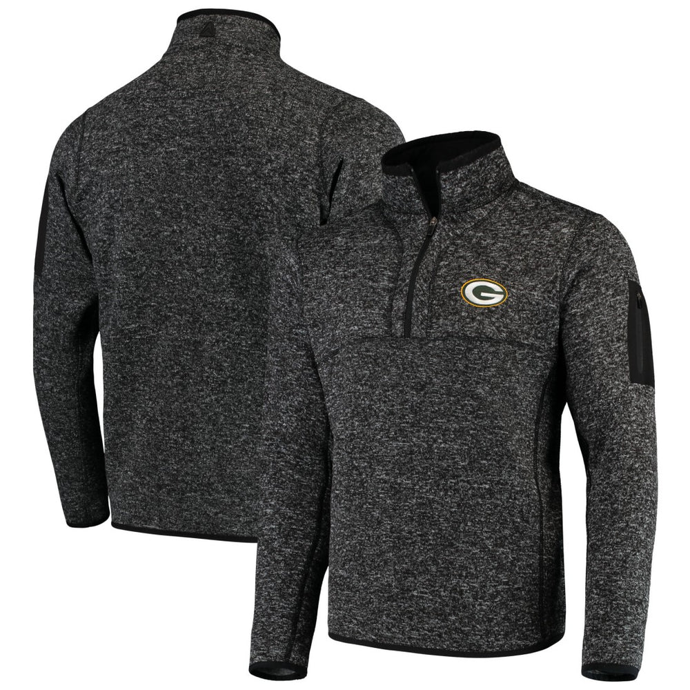 Green Bay Packers Antigua Fortune Quarter-Zip Pullover Jacket Heather Black - NFL