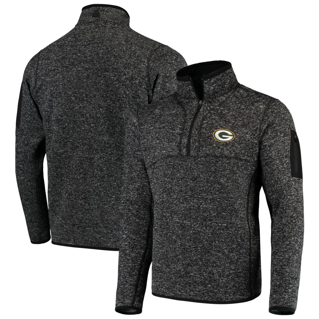 Green Bay Packers Antigua Fortune Quarter-Zip Pullover Jacket Heather Black - NFL