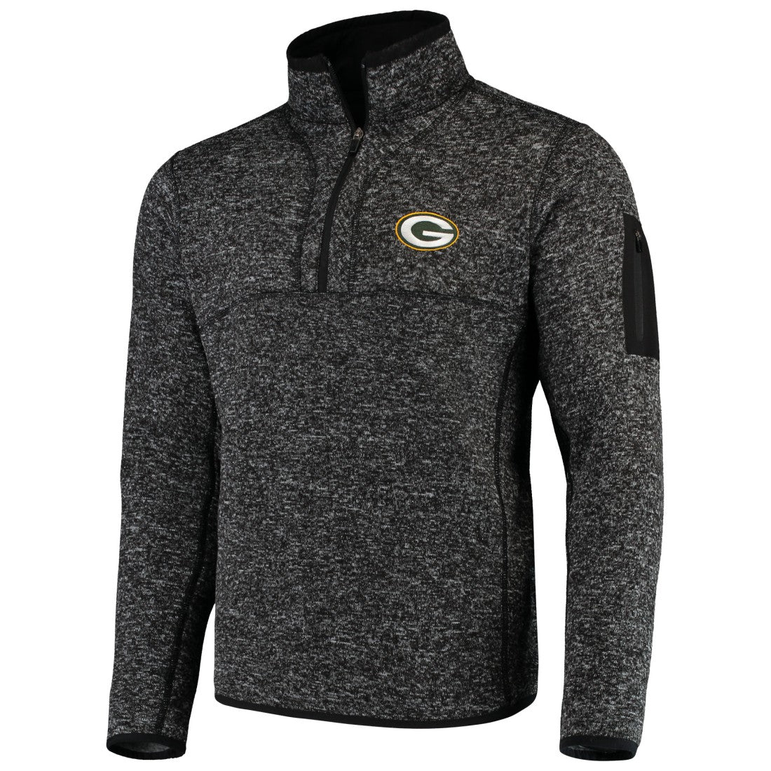 Green Bay Packers Antigua Fortune Quarter-Zip Pullover Jacket Heather Black - NFL