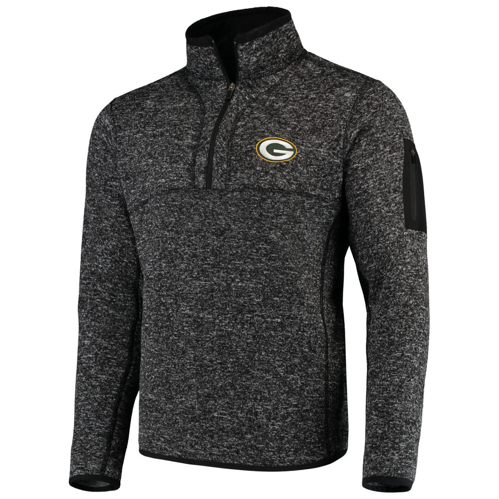 Green Bay Packers Antigua Fortune Quarter-Zip Pullover Jacket Heather Black - NFL