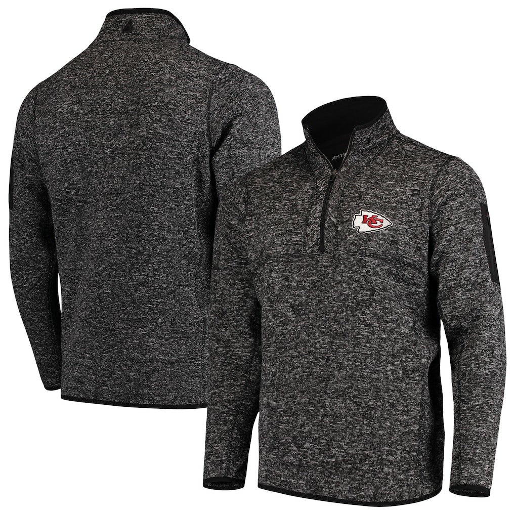Kansas City Chiefs Antigua Fortune Quarter-Zip Pullover Jacket Heather Black - NFL