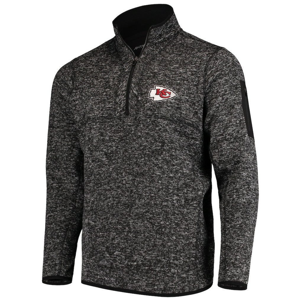 Kansas City Chiefs Antigua Fortune Quarter-Zip Pullover Jacket Heather Black - NFL