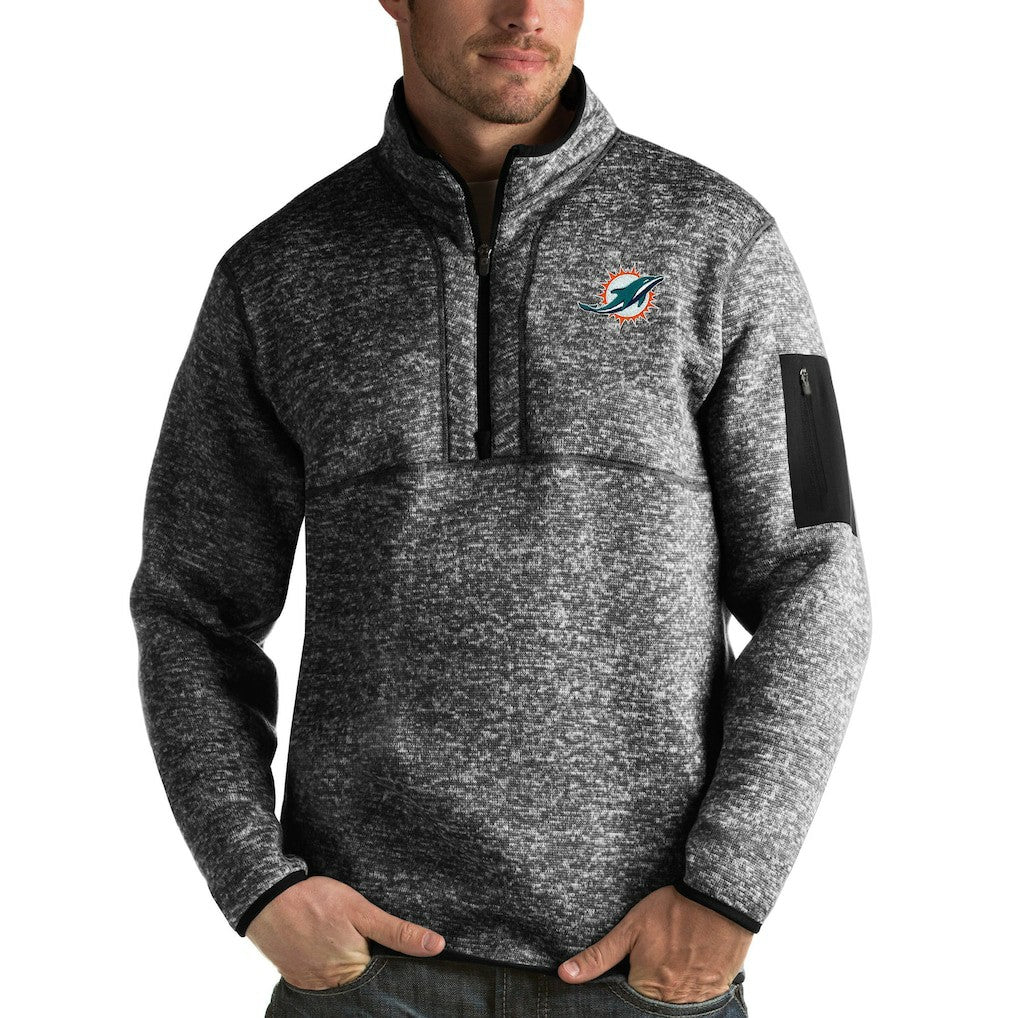 Miami Dolphins Antigua Fortune Quarter-Zip Pullover Jacket Heather Black - NFL