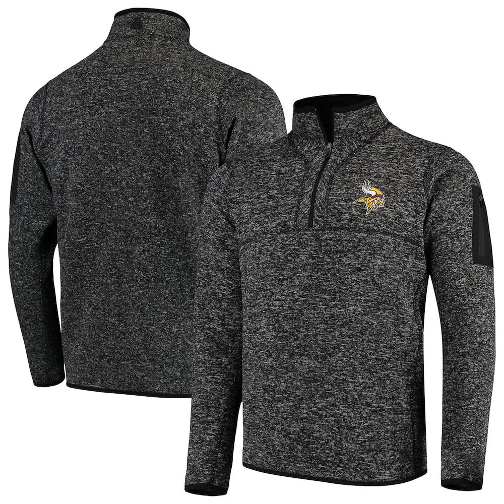 Minnesota Vikings Antigua Fortune Quarter-Zip Pullover Jacket Heather Black - NFL