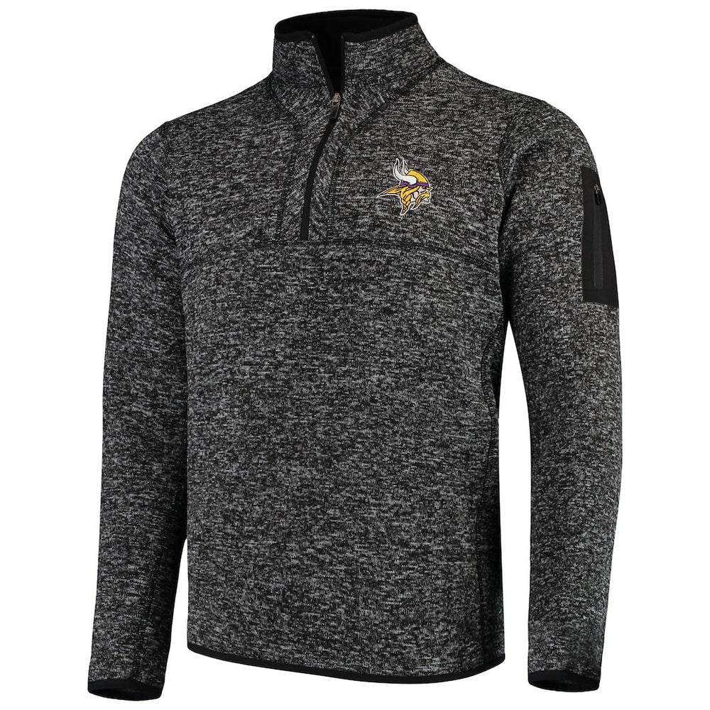 Minnesota Vikings Antigua Fortune Quarter-Zip Pullover Jacket Heather Black - NFL