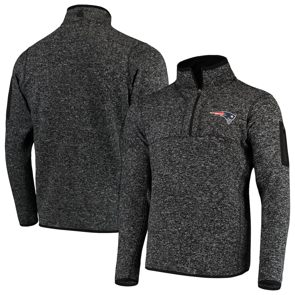 New England Patriots Antigua Fortune Quarter-Zip Pullover Jacket Heather Black - NFL
