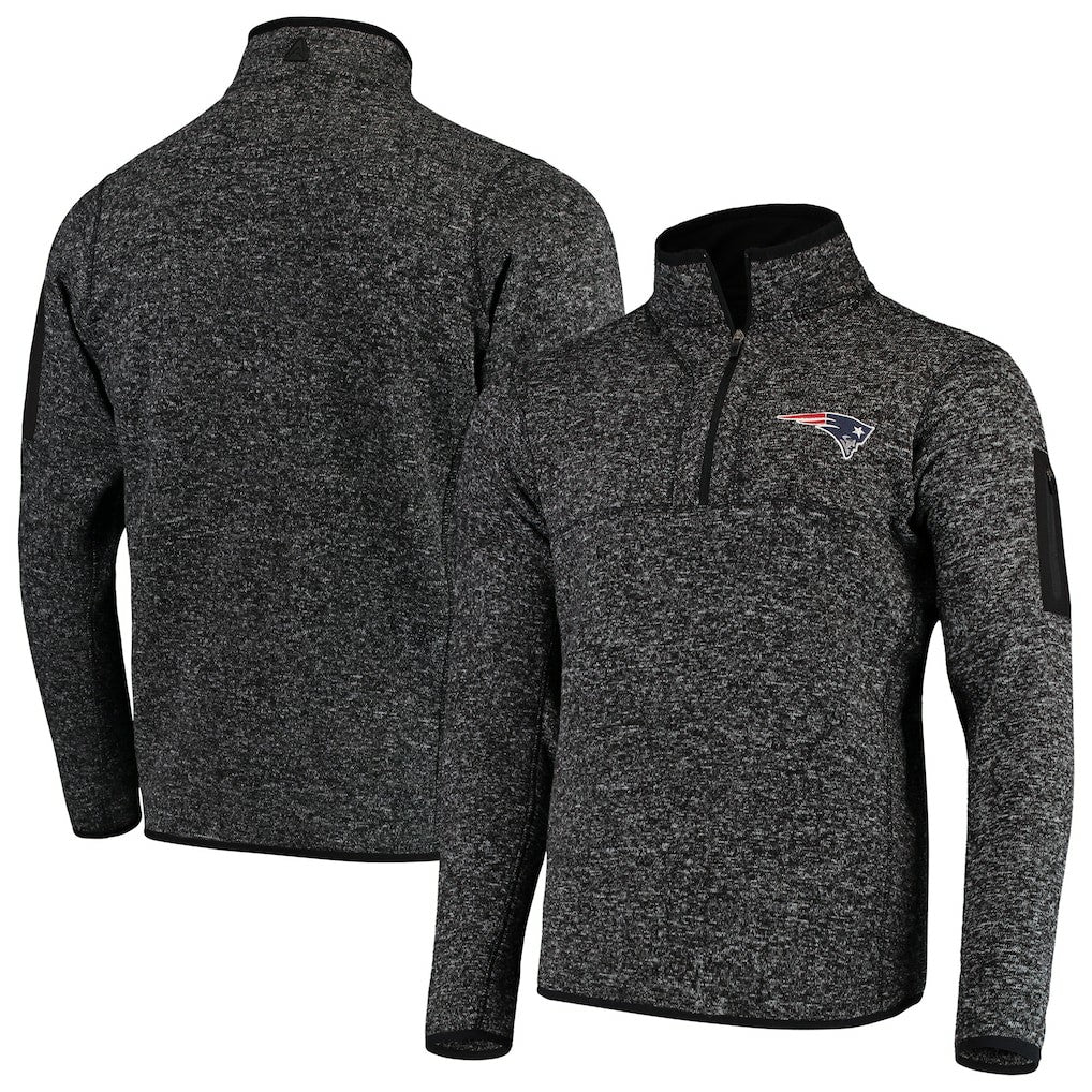New England Patriots Antigua Fortune Quarter-Zip Pullover Jacket Heather Black - NFL