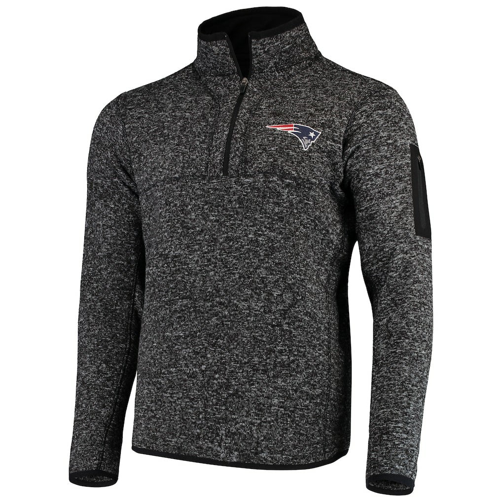 New England Patriots Antigua Fortune Quarter-Zip Pullover Jacket Heather Black - NFL