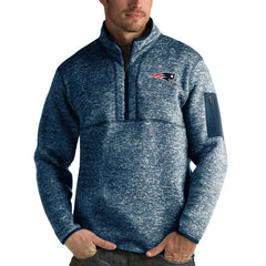 New England Patriots Antigua Fortune Quarter-Zip Pullover Jacket Heather Navy - NFL