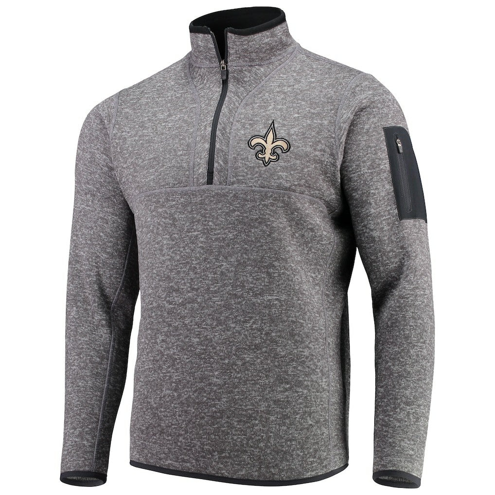 New Orleans Saints Antigua Fortune Quarter-Zip Pullover Jacket Charcoal - NFL