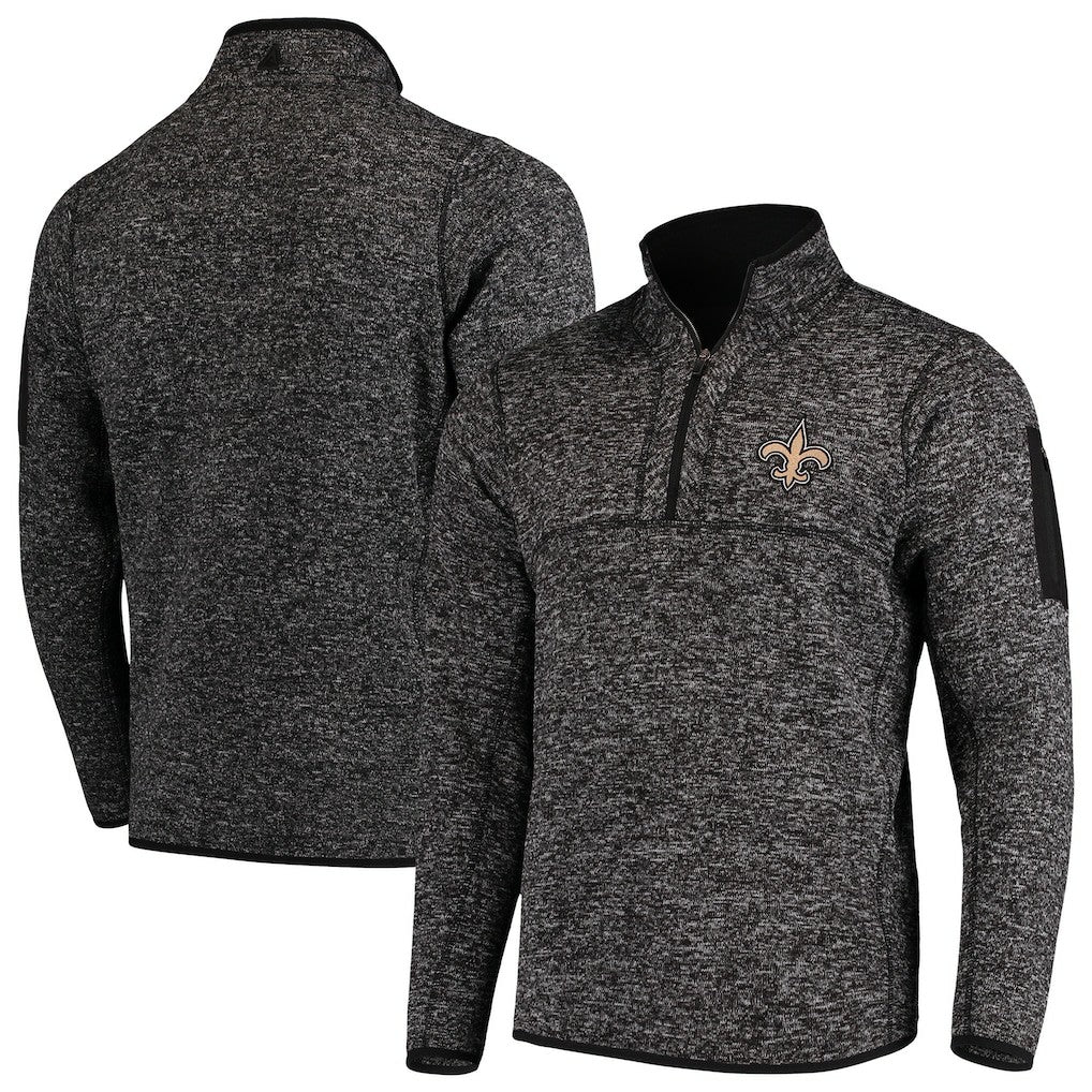 New Orleans Saints Antigua Fortune Quarter-Zip Pullover Jacket Heather Black - NFL