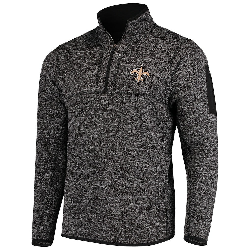 New Orleans Saints Antigua Fortune Quarter-Zip Pullover Jacket Heather Black - NFL