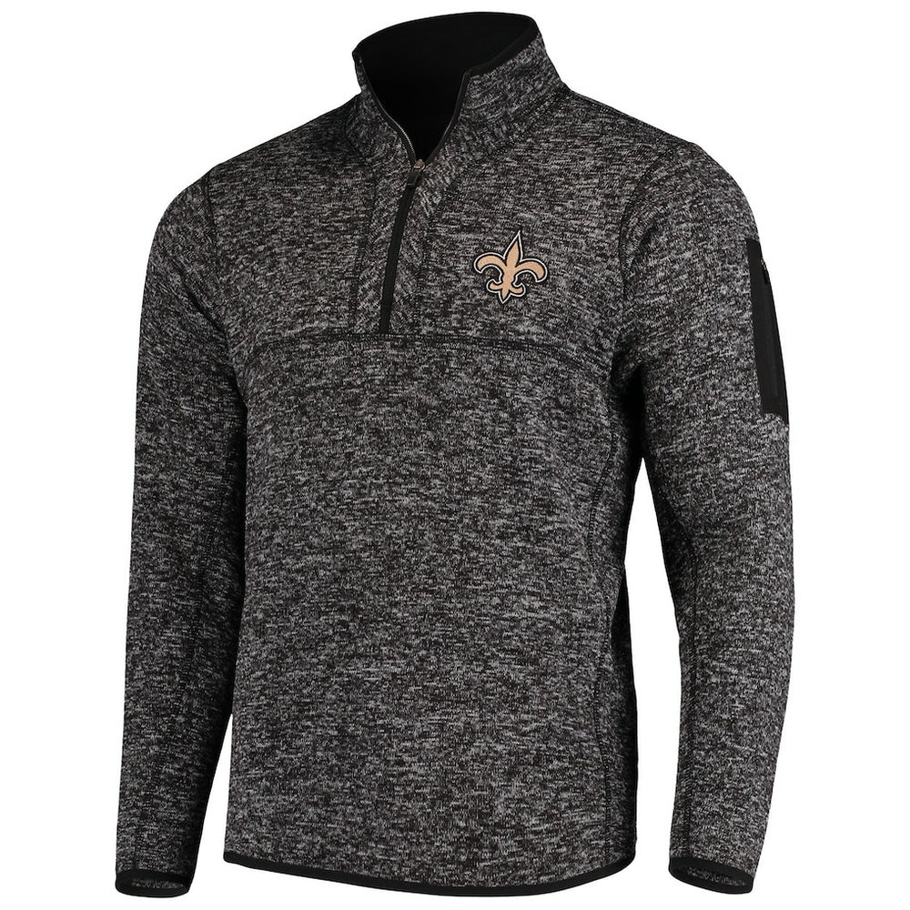 New Orleans Saints Antigua Fortune Quarter-Zip Pullover Jacket Heather Black - NFL
