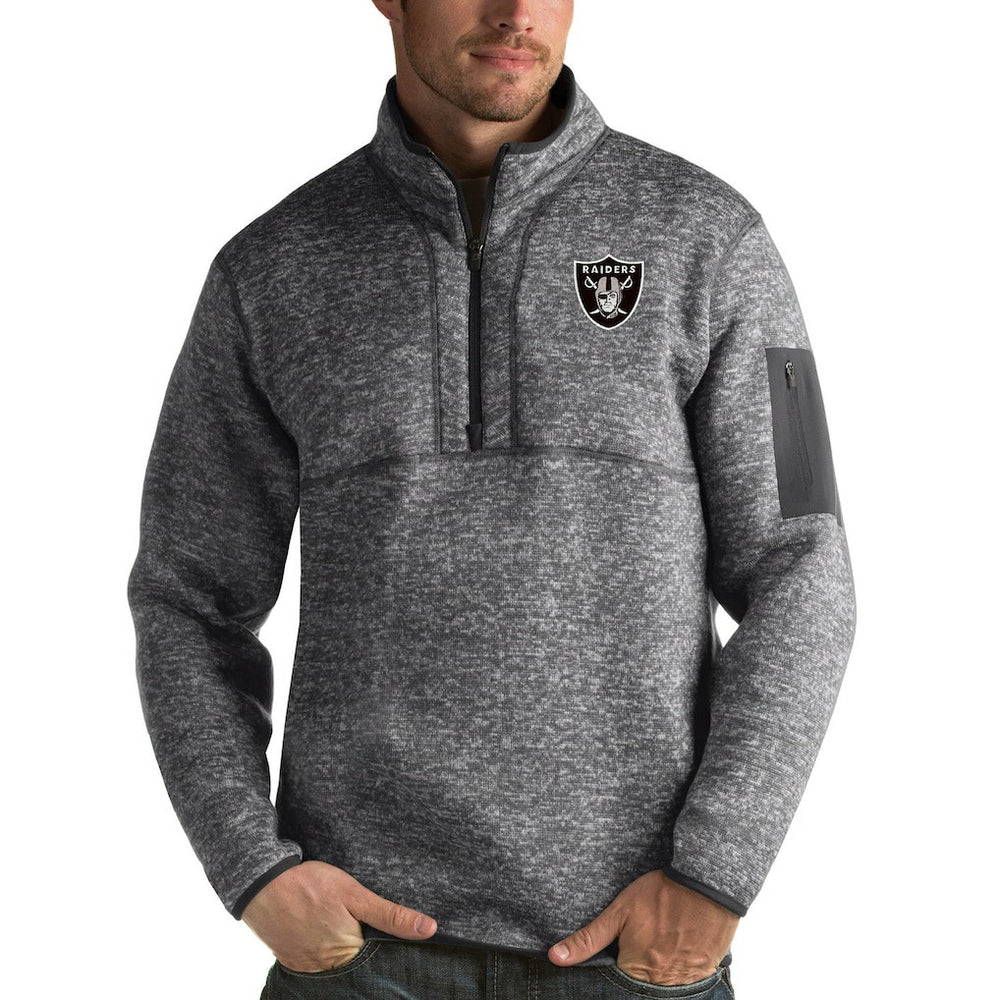 Las Vegas Raiders Antigua Fortune Quarter-Zip Pullover Jacket Charcoal - NFL