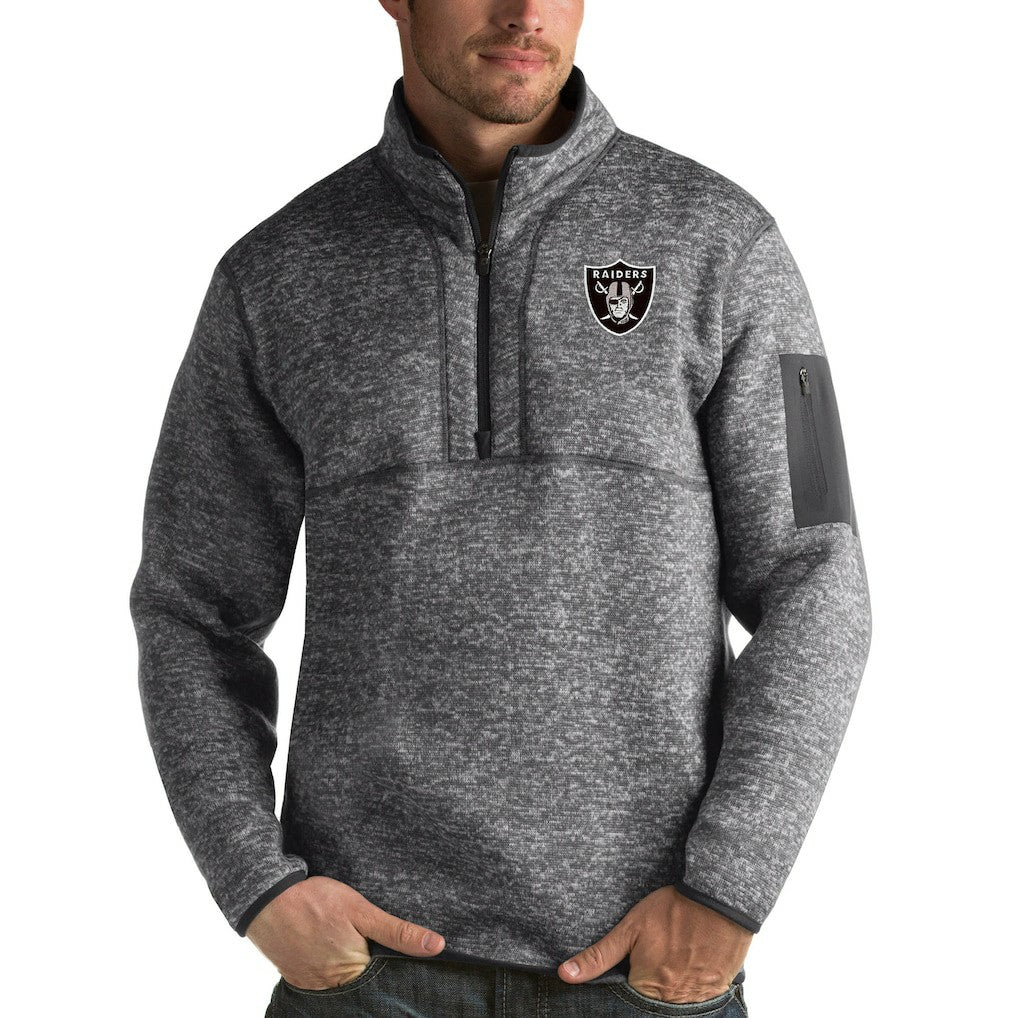 Las Vegas Raiders Antigua Fortune Quarter-Zip Pullover Jacket Charcoal - NFL