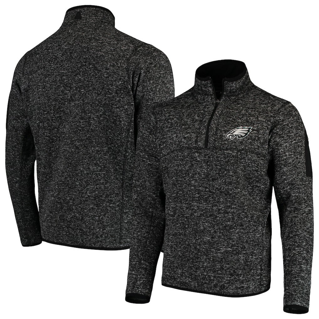 Philadelphia Eagles Antigua Fortune Quarter-Zip Pullover Jacket Heather Black - NFL