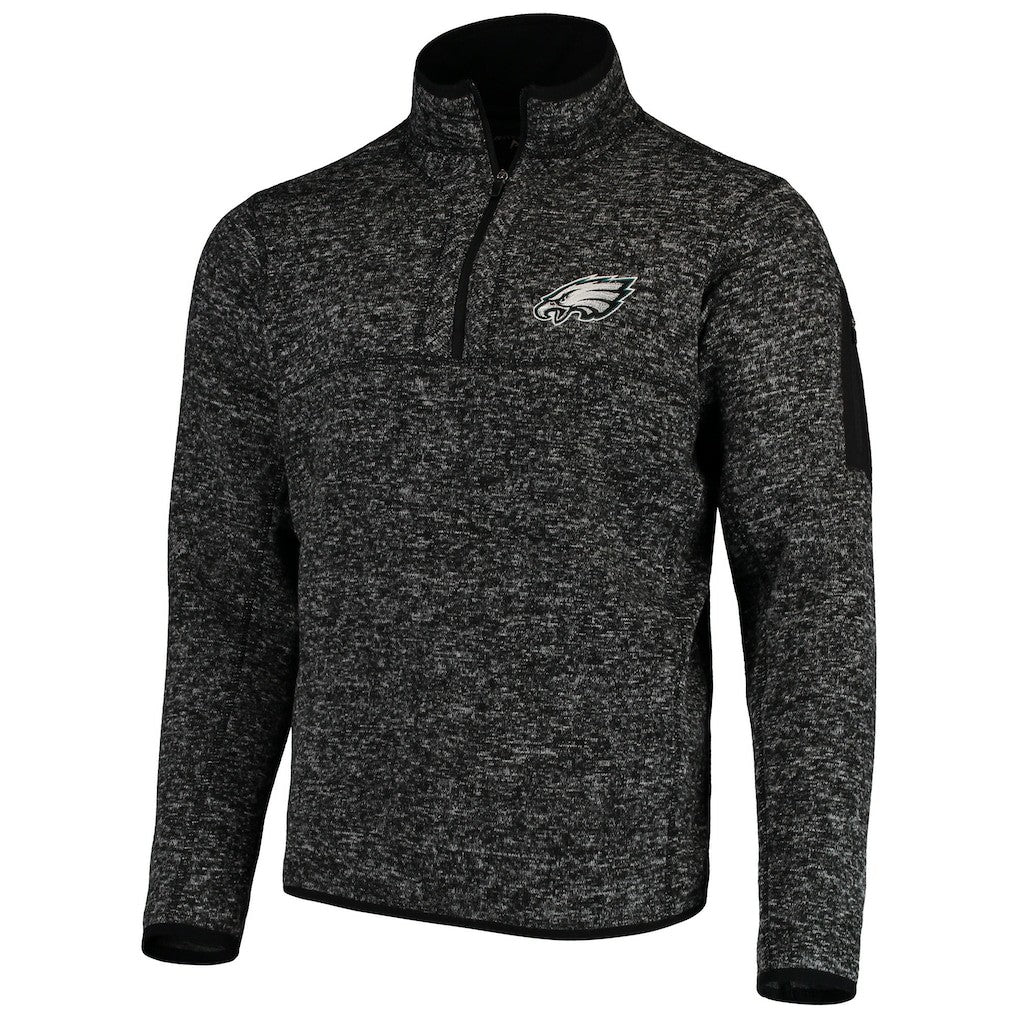 Philadelphia Eagles Antigua Fortune Quarter-Zip Pullover Jacket Heather Black - NFL