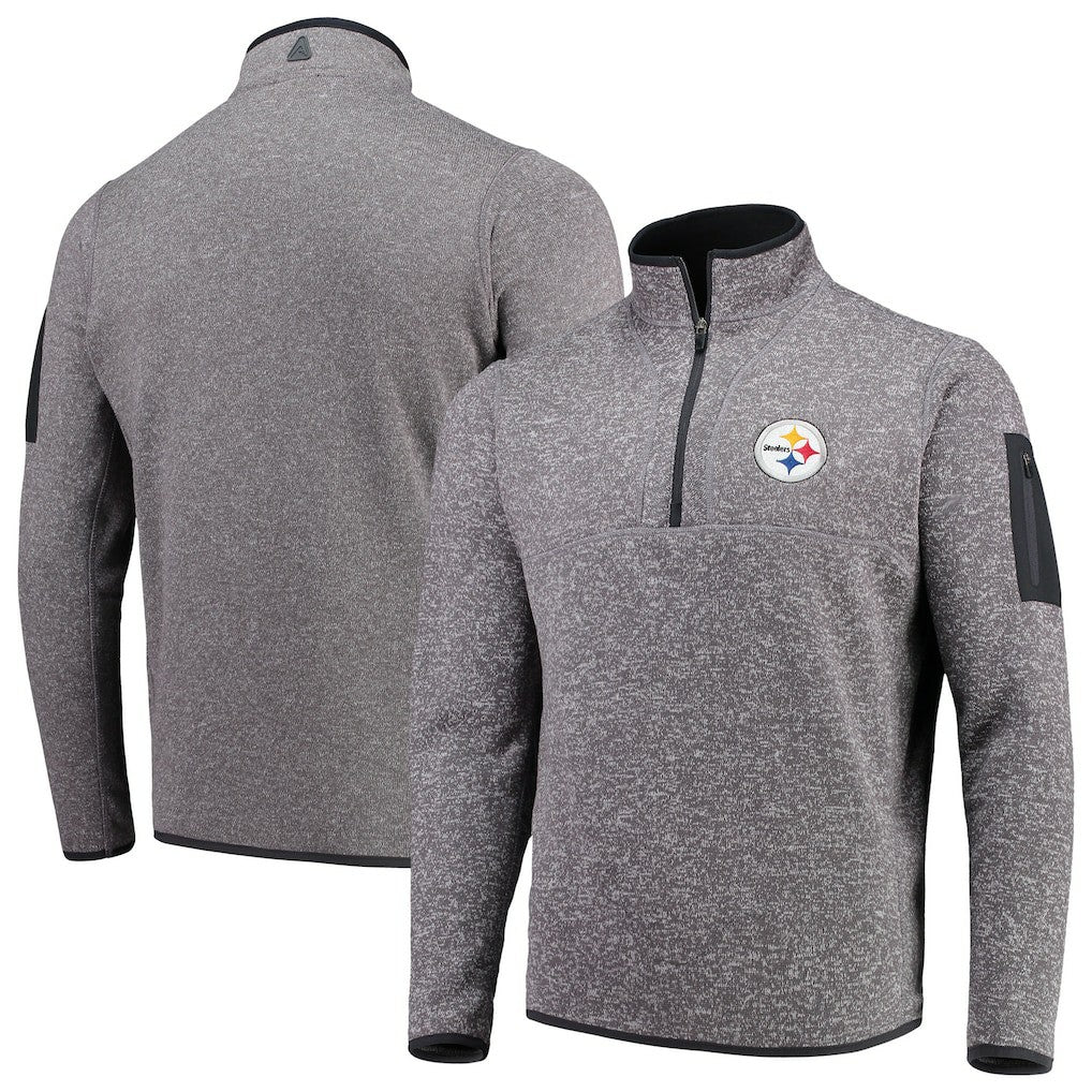 Pittsburgh Steelers Antigua Fortune Quarter-Zip Pullover Jacket Charcoal - NFL